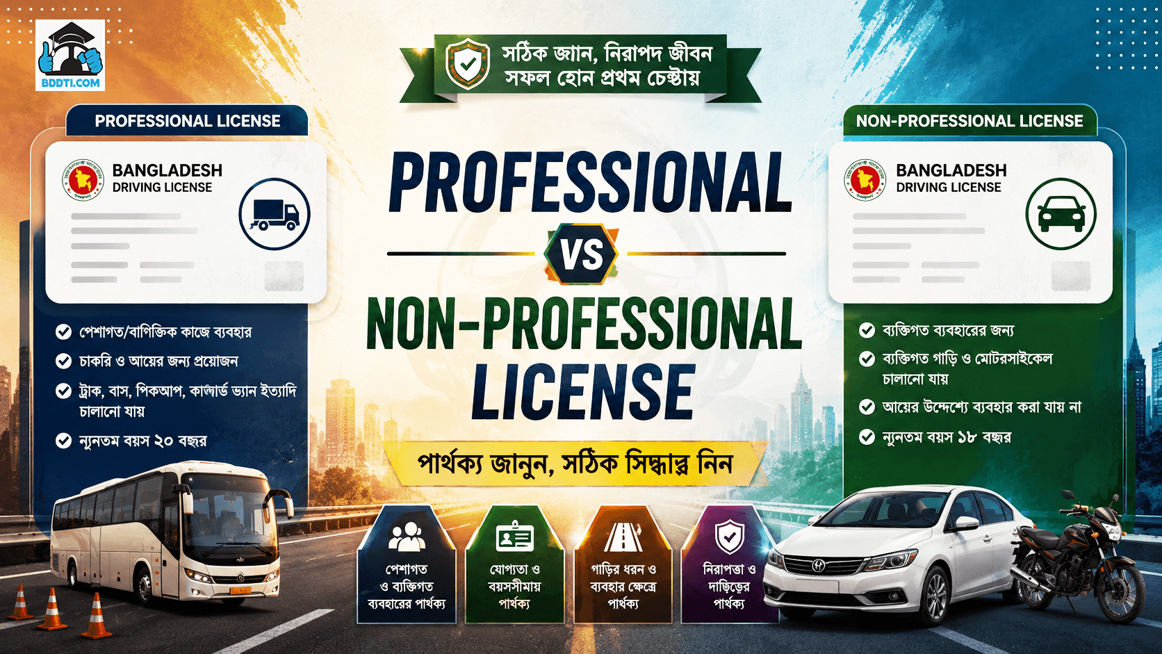 Professional vs Non-Professional License || পেশাদার ও অপেশাদার ড্রাইভিং লাইসেন্সের পার্থক্য